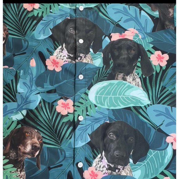VTG Single Stitch Hawaiian Floral Mens All Over Dog Print Button Down Shirt- LG - Picture 5 of 12